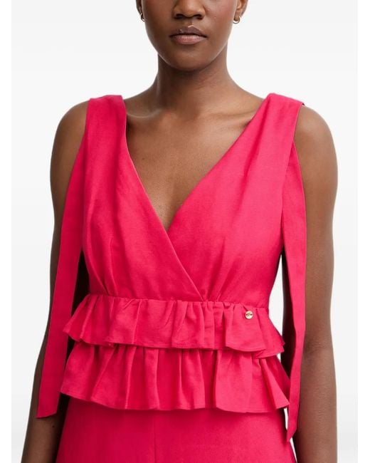 Pedro Del Hierro Madrid Pink Ruffled-Trim Shoulder-Tie Maxi Dress