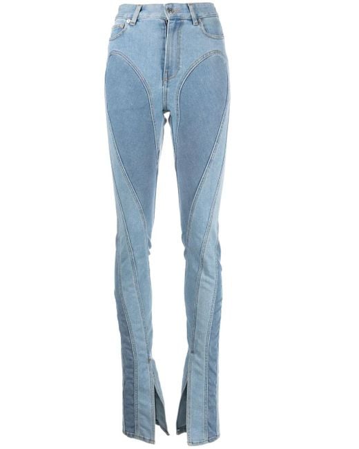 Mugler Spiral Split-Hem Skinny Jeans in Blue | Lyst