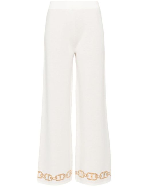 Twin Set White Intarsia-knit Straight Trousers