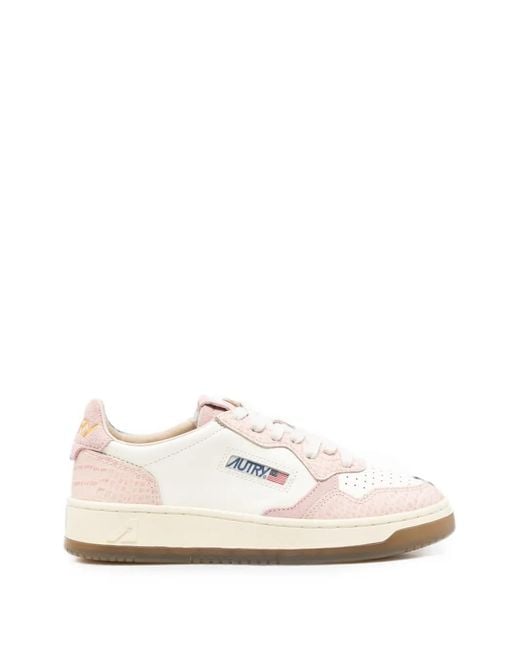 Autry White Medalist Croc-Effect Sneakers