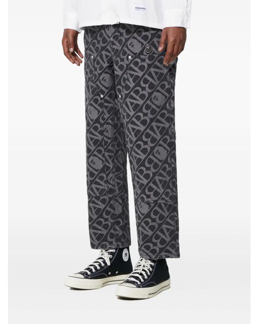 A Bathing Ape Gray Logo-Pattern Carpenter Jeans for men