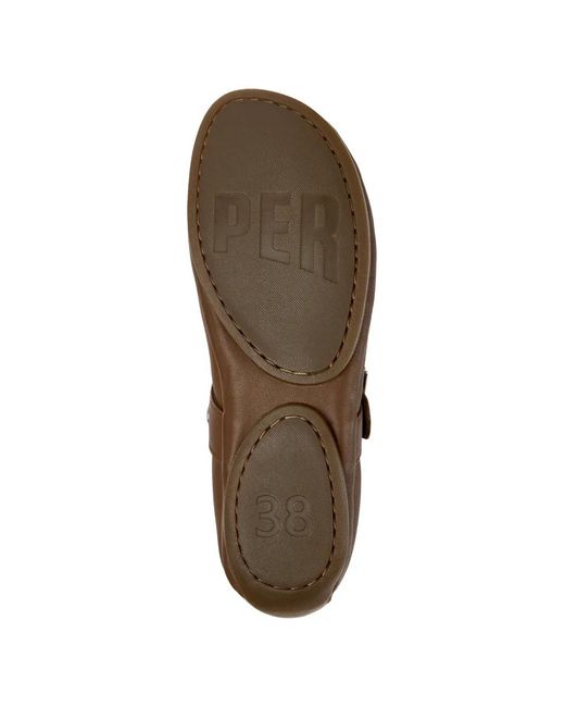 Camper Brown Right Nina Buckle-Strap Ballet Flats