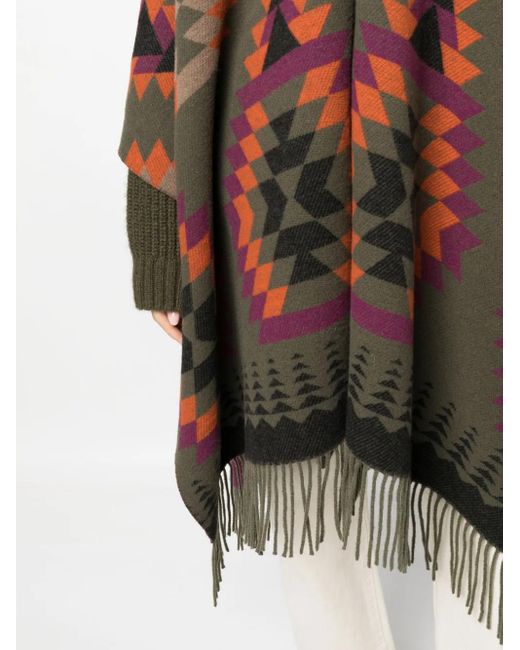 Woolrich Green Geometric Print Wool Blend Cape