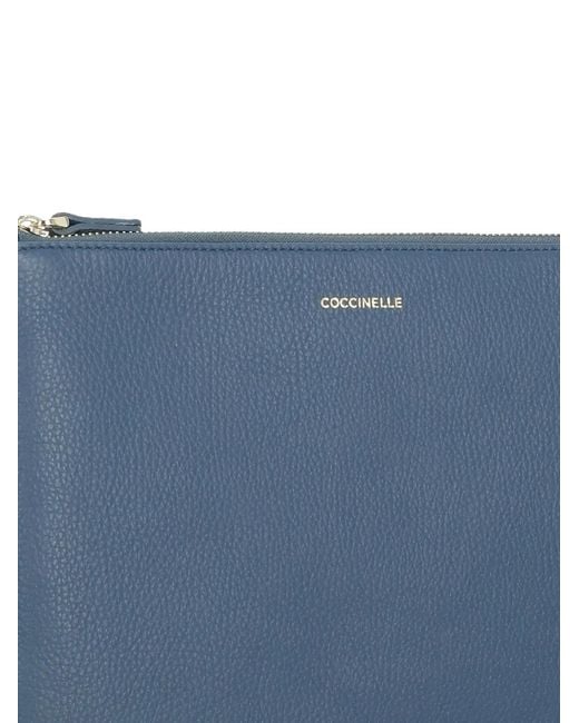 Coccinelle Blue Logo-Print Leather Clutch Bag