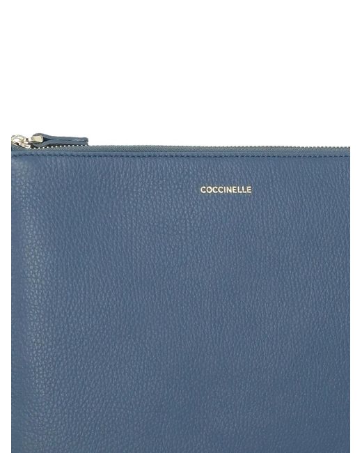 Coccinelle Blue Logo-Print Leather Clutch Bag