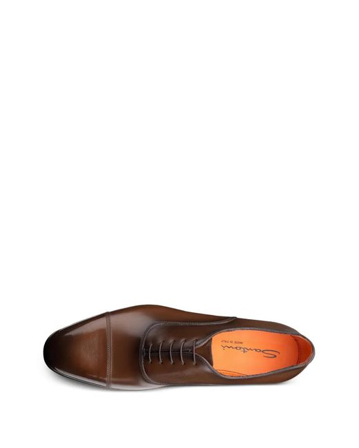 Santoni Brown Leather Oxford Shoes for men