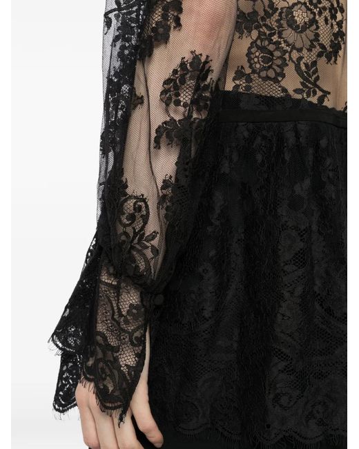 FETICO Black Lace-Panelled Peplum-Hem Blouse