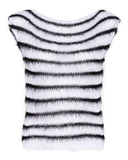 Marni White Open-knit Striped Top