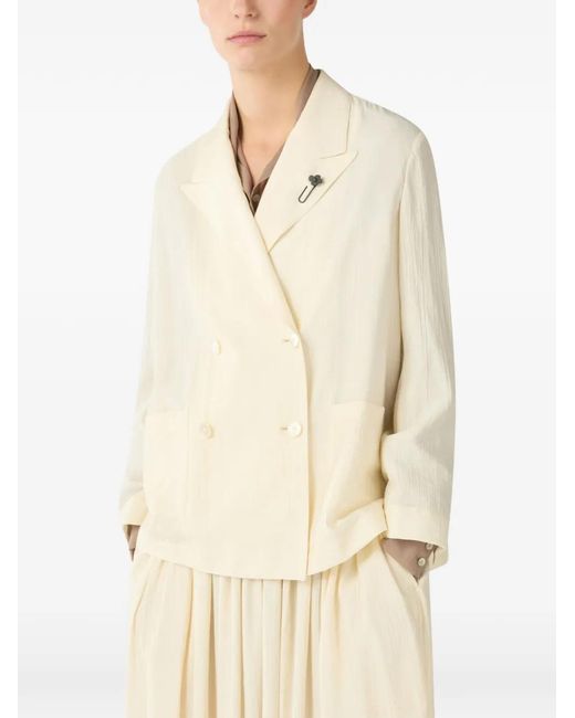 Lardini Natural Double-Breasted Deconstructed Blazer