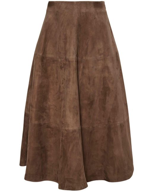 Altuzarra Varda Suede Flared Midi Skirt in Brown Lyst UK