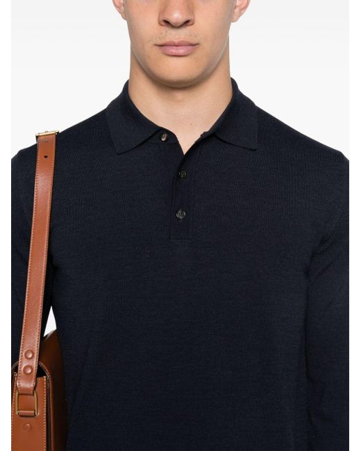 Zanone Blue Fine-Knit Polo Shirt for men