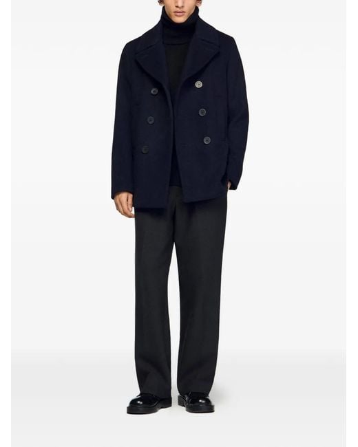 Sandro Black Straight-Fit Wool-Blend Coat for men