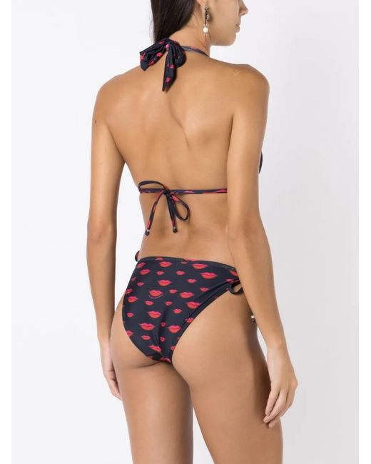 Amir Slama Black All-Over Lips-Print Bikini Set