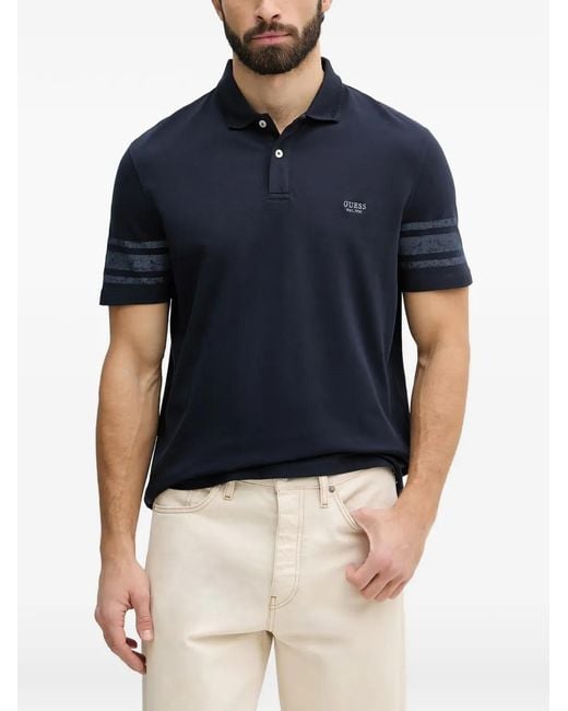 Guess Blue Stripe-Detail Polo Shirt for men