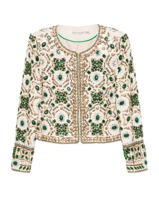 Alice + Olivia White Sequin Embellishment Jacket