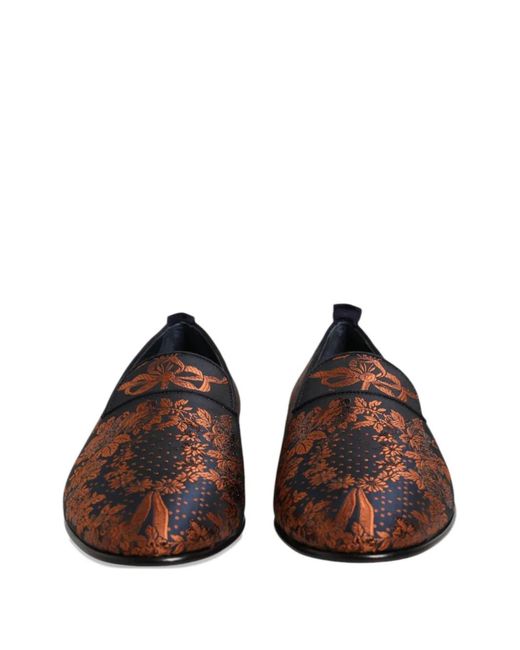 Dolce & Gabbana Brown Floral-Jacquard Loafers for men