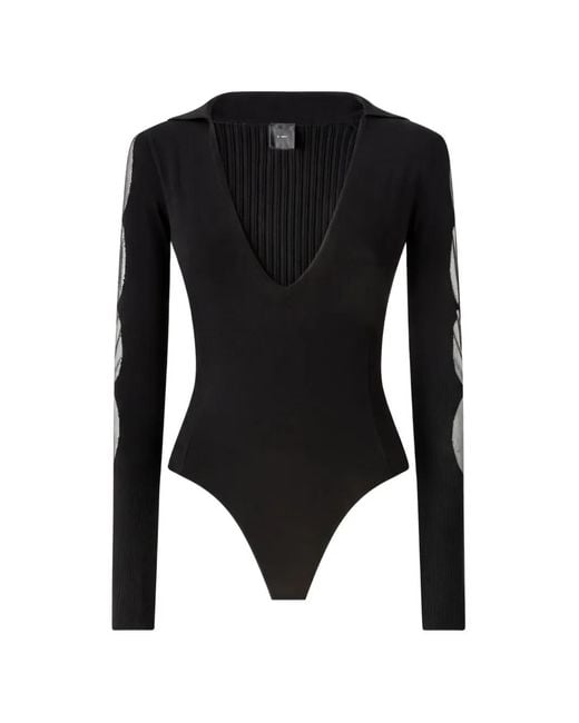 Pinko Black Bodysuit With Sheer Details
