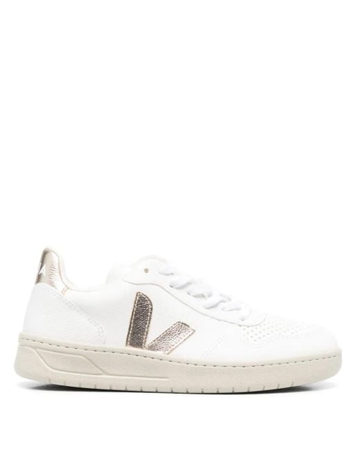 Veja White V-10 Leather Sneakers