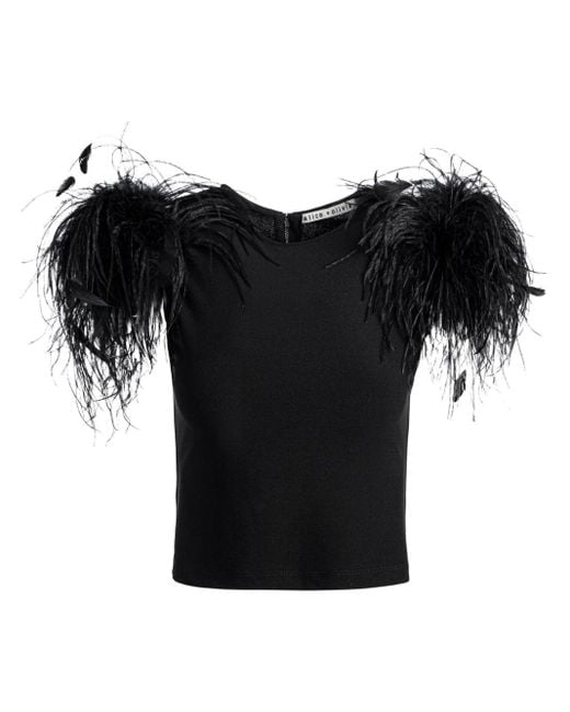 Alice + Olivia Black Tamica Feather-down Top