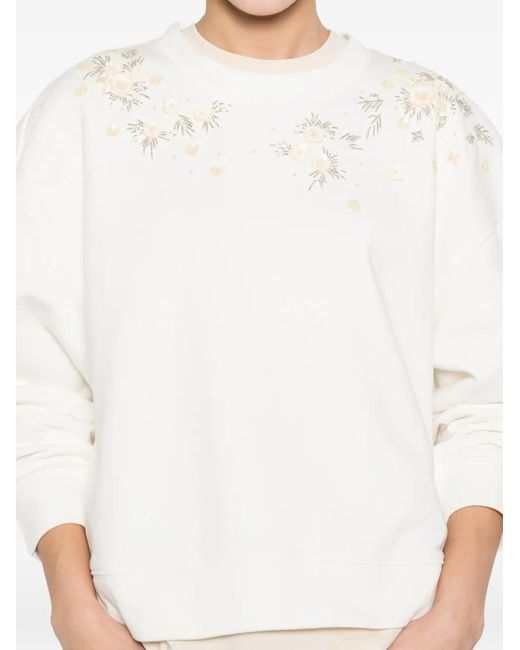 Twinset White Floral-Appliqué Sweater