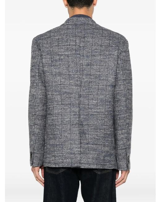 Etro Gray Check-Pattern Notched-Lapel Blazer for men