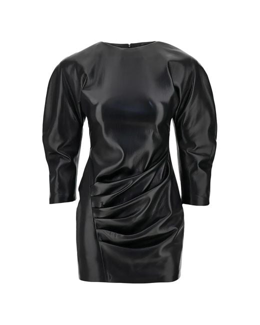 ANDAMANE Black Ruched Long-Sleeve Mini Dress