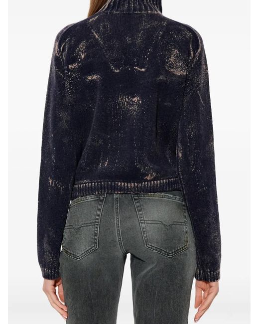 DIESEL Blue Half-Zip Jumper With Distressed Effect