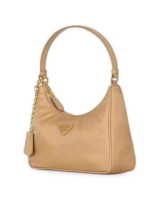 Prada Natural Logo-Appliqué Shoulder Bag