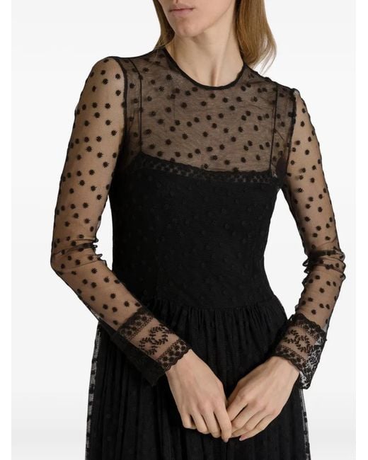 Alberta Ferretti Black Lace Long-Sleeved Maxi Dress