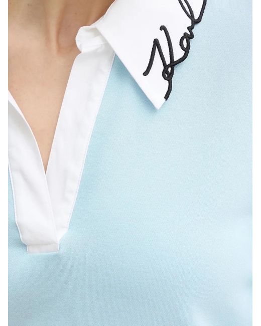 Karl Lagerfeld Blue Embroidered-Logo Collar Polo Shirt