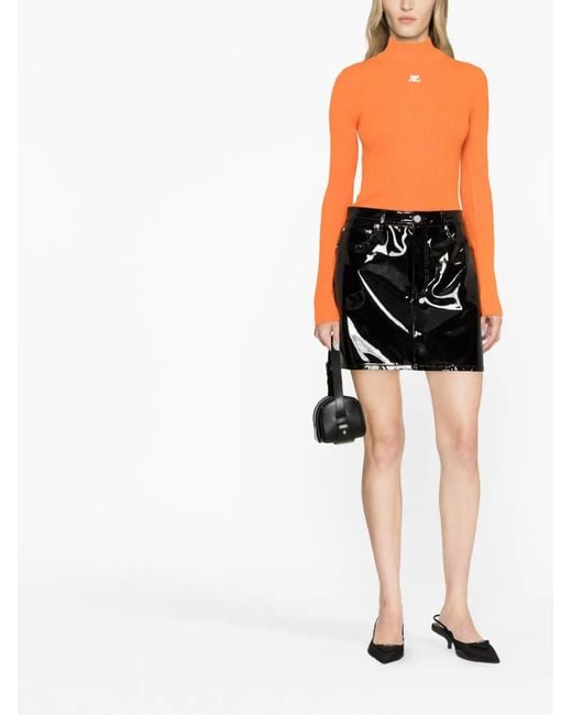 Courreges Orange Haut En Maille À Col Montant