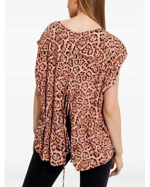 One Teaspoon Red Animal-Print Tie-Fastening T-Shirt