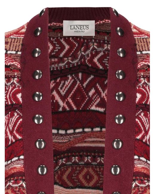 Laneus Red Studded Patterned Cardigan