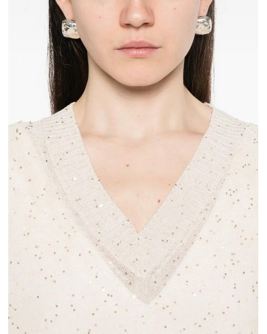 Antonelli White Sequin-Embellishment V-Neck Top