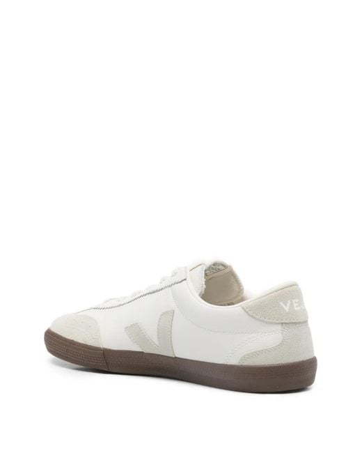 Veja White Volley Suede-Trimmed Sneakers