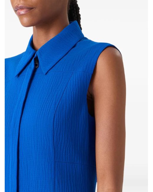 Akris Blue Crinkled Sleeveless Shirt Midi Dress