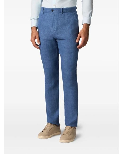 Brooks Brothers Blue Textured Linen Trousers for men