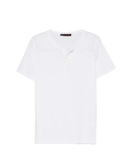 Jeordie's White Short-Sleeve Henley Linen T-Shirt for men