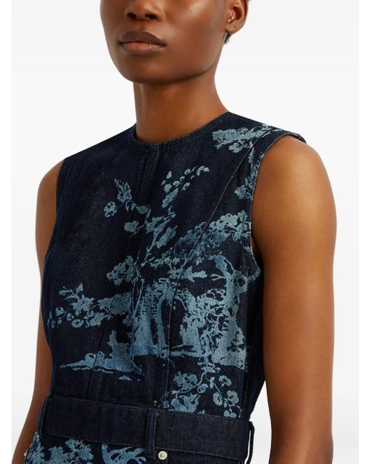Erdem Blue Ärmelloses Kleid Mit Bäume-Print