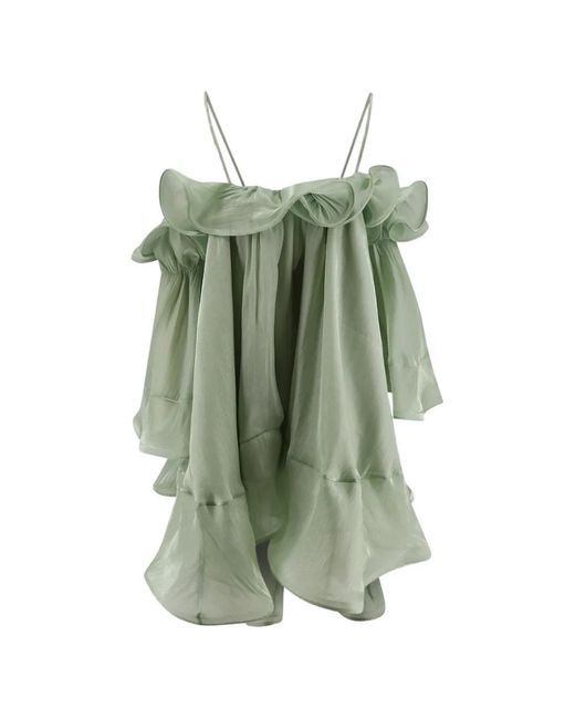 ACTUALEE Green Ruffled Flared Mini Dress