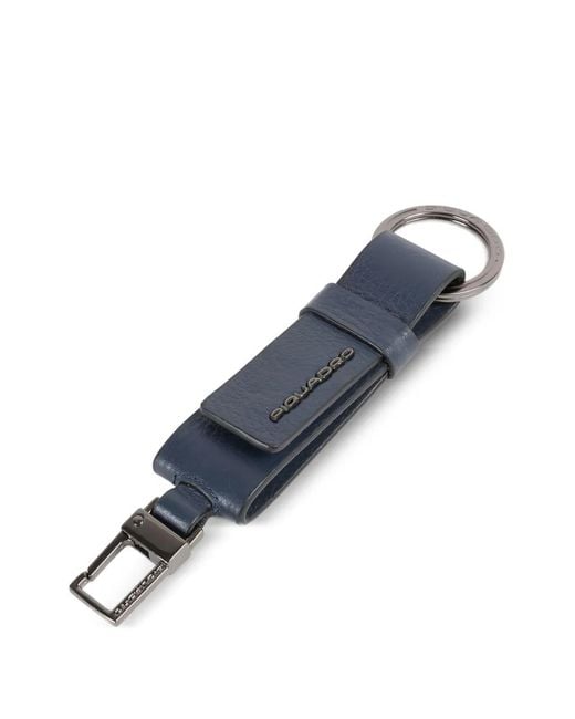 Piquadro Blue Leather Carabiner Keyring for men
