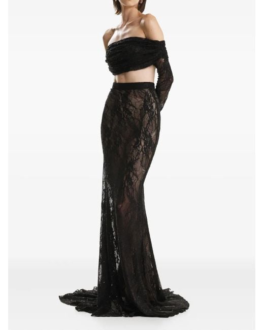 2310 STUDIO Black Sequin-Embellished Lace Maxi Skirt