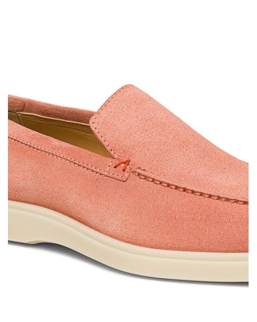 Santoni Pink Almond-toe Suede Loafers for men