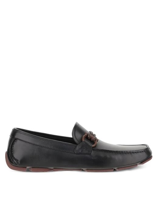 Ferragamo Black Gancini-Detail Leather Loafers for men