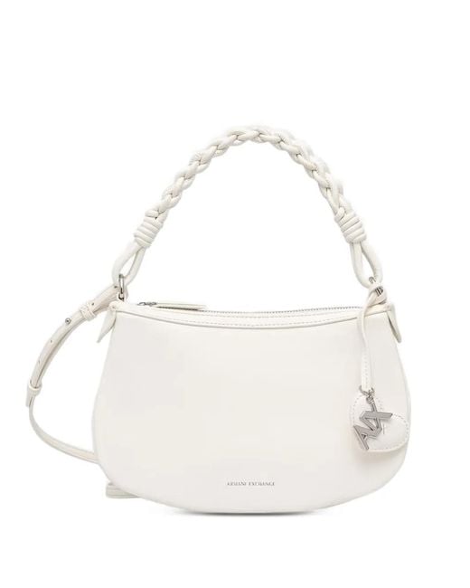 ARMANI EXCHANGE White Sac Porté Épaule À Anse Tressée Et Breloque À Logo