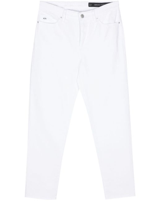 Armani Exchange White Logo-embroidered Tapered Jeans