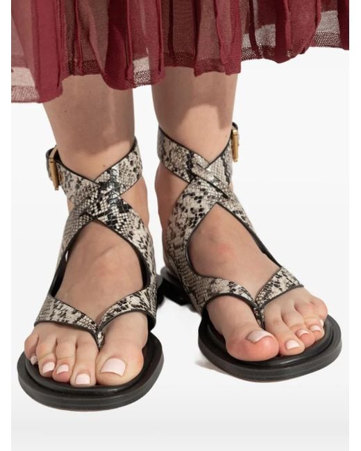 MICHAEL Michael Kors Gray Irene Embossed Snake-Motif Flat Sandals