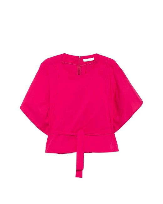 Liviana Conti Pink Crew Neck Belted Blouse