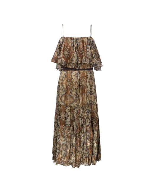 Into The East Natural Ruffled-Overlay Tiered Maxi Dress