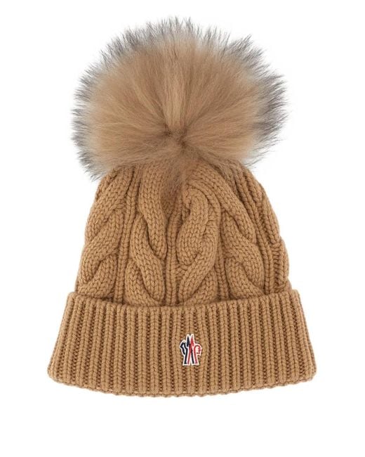 MONCLER ベージュ ケーブル編みニット帽 Moncler レディース ブラウン ケーブルニット ビーニー
